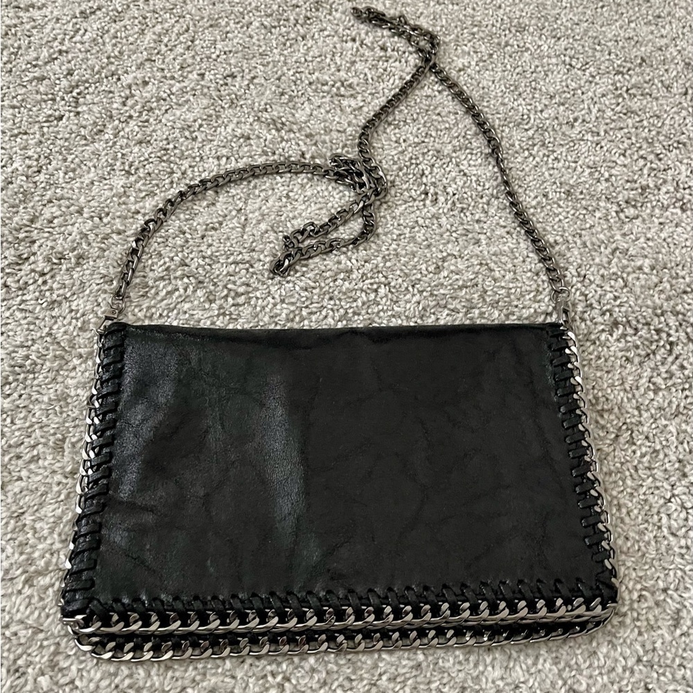 Black Flap Bag w/Silver Chains